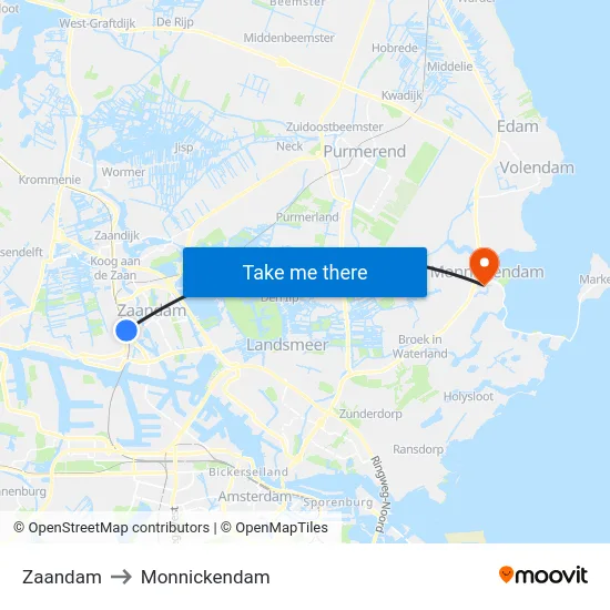 Zaandam to Monnickendam map