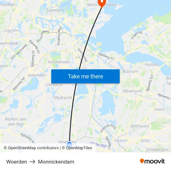 Woerden to Monnickendam map