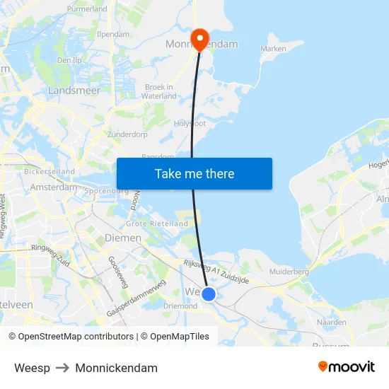 Weesp to Monnickendam map