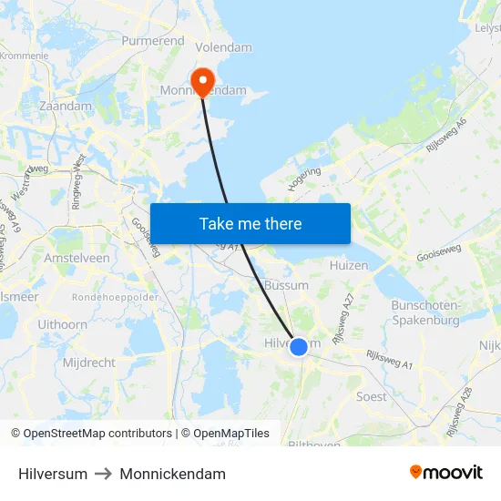 Hilversum to Monnickendam map