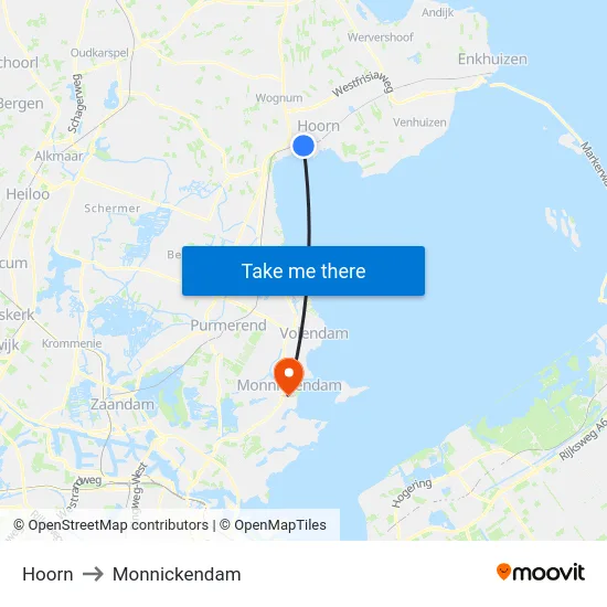 Hoorn to Monnickendam map