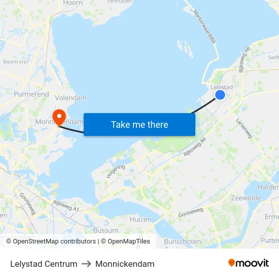 Lelystad Centrum to Monnickendam map