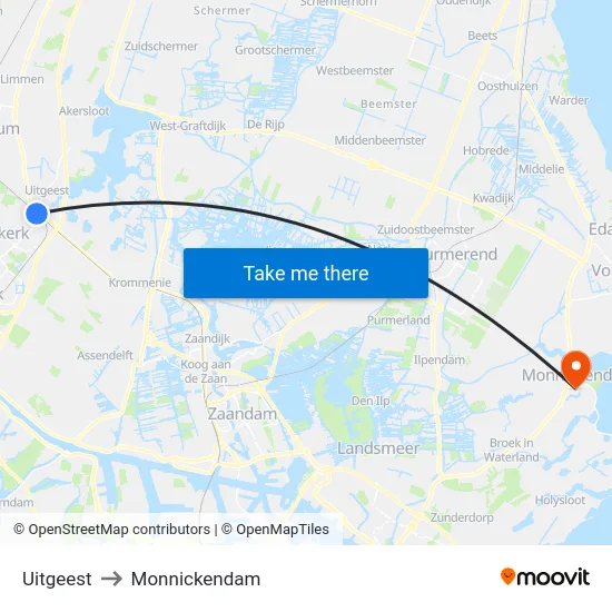 Uitgeest to Monnickendam map