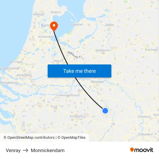 Venray to Monnickendam map