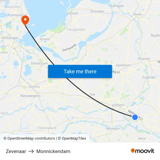Zevenaar to Monnickendam map