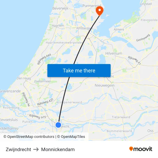Zwijndrecht to Monnickendam map