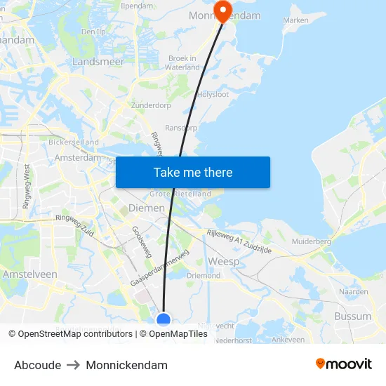 Abcoude to Monnickendam map