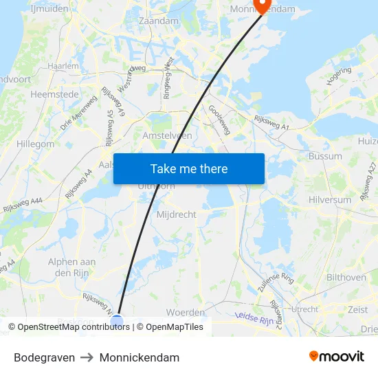 Bodegraven to Monnickendam map