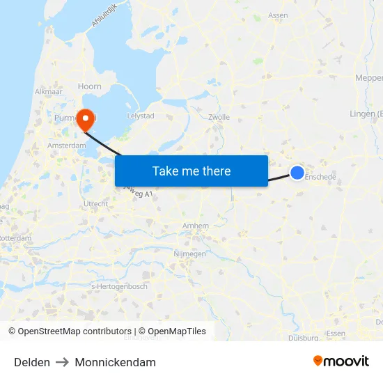 Delden to Monnickendam map