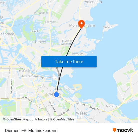 Diemen to Monnickendam map