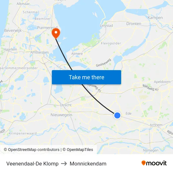 Veenendaal-De Klomp to Monnickendam map