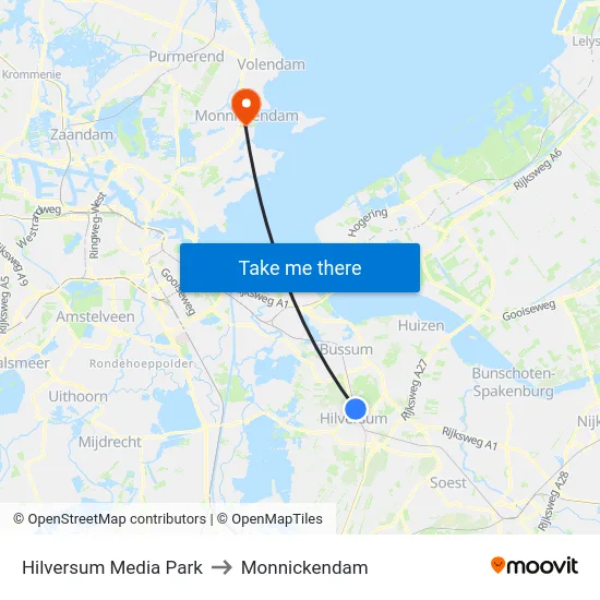 Hilversum Media Park to Monnickendam map