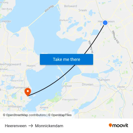 Heerenveen to Monnickendam map