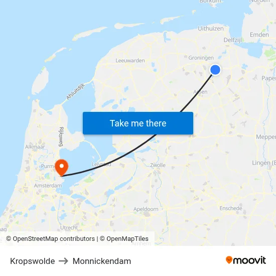 Kropswolde to Monnickendam map