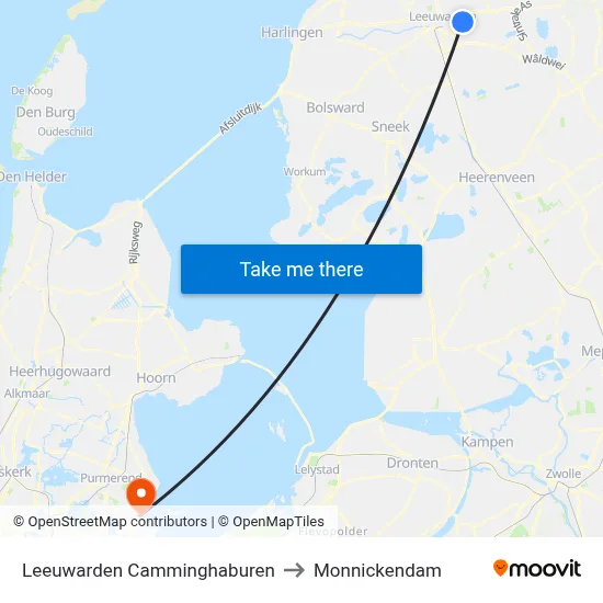 Leeuwarden Camminghaburen to Monnickendam map