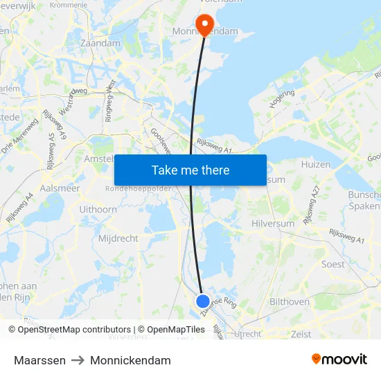 Maarssen to Monnickendam map