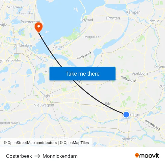Oosterbeek to Monnickendam map