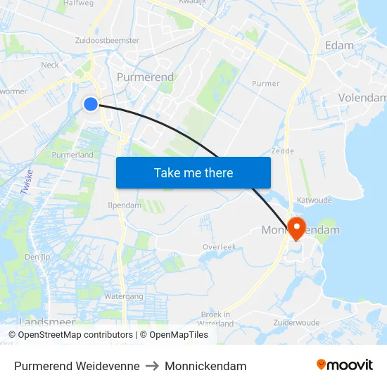 Purmerend Weidevenne to Monnickendam map