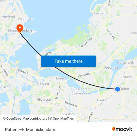Putten to Monnickendam map