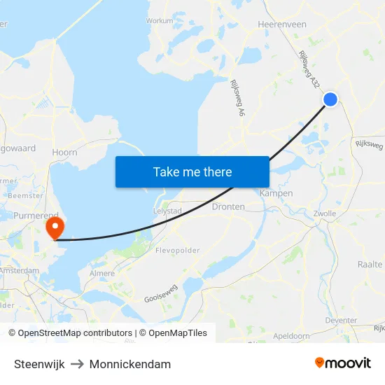 Steenwijk to Monnickendam map