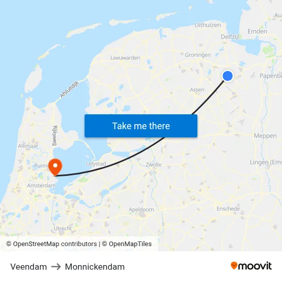 Veendam to Monnickendam map