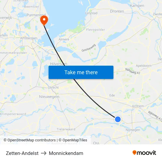 Zetten-Andelst to Monnickendam map