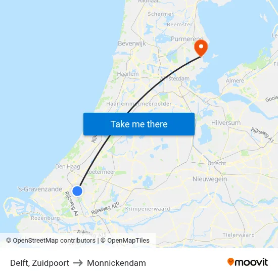 Delft, Zuidpoort to Monnickendam map