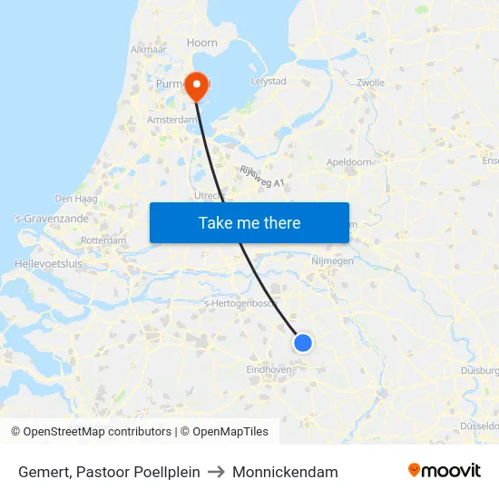 Gemert, Pastoor Poellplein to Monnickendam map