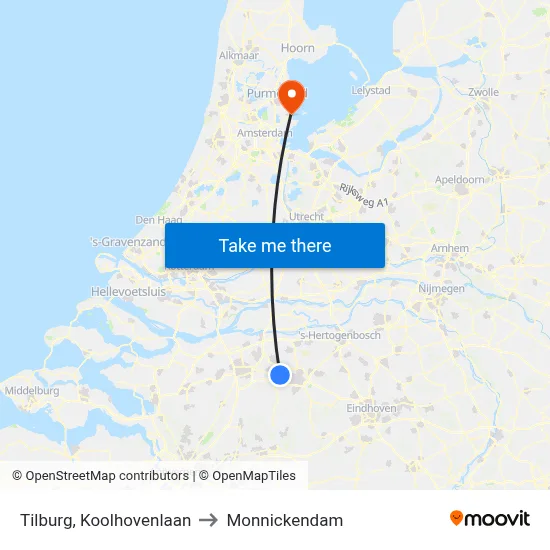 Tilburg, Koolhovenlaan to Monnickendam map
