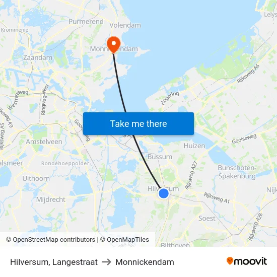 Hilversum, Langestraat to Monnickendam map