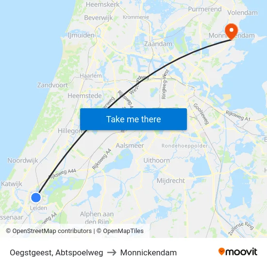 Oegstgeest, Abtspoelweg to Monnickendam map