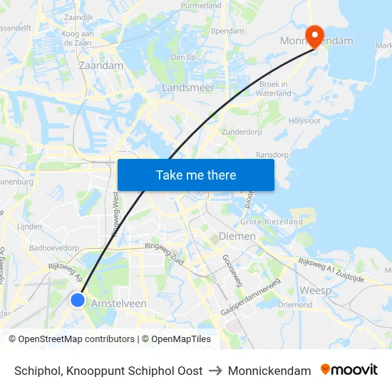 Schiphol, Knooppunt Schiphol Oost to Monnickendam map