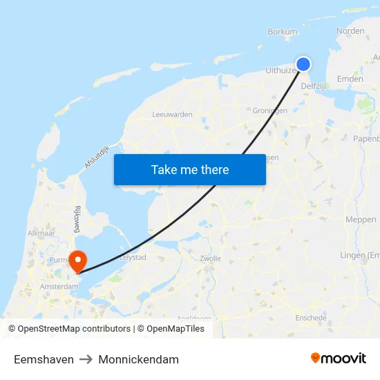 Eemshaven to Monnickendam map