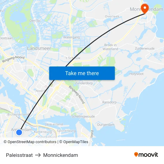 Paleisstraat to Monnickendam map