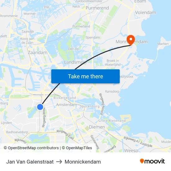 Jan Van Galenstraat to Monnickendam map