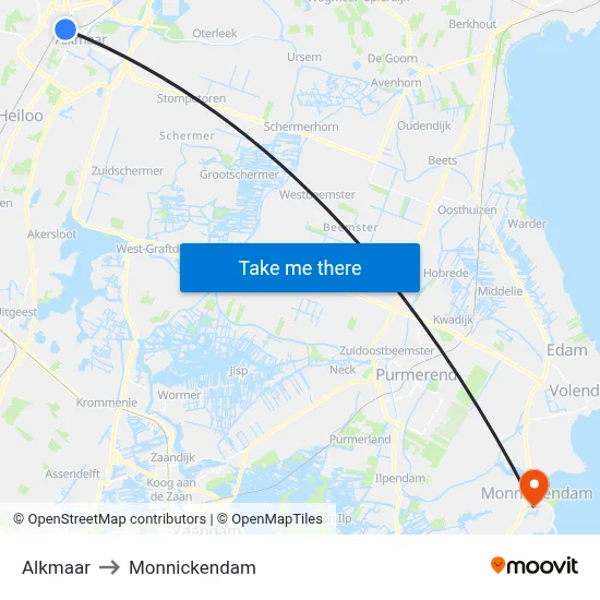 Alkmaar to Monnickendam map