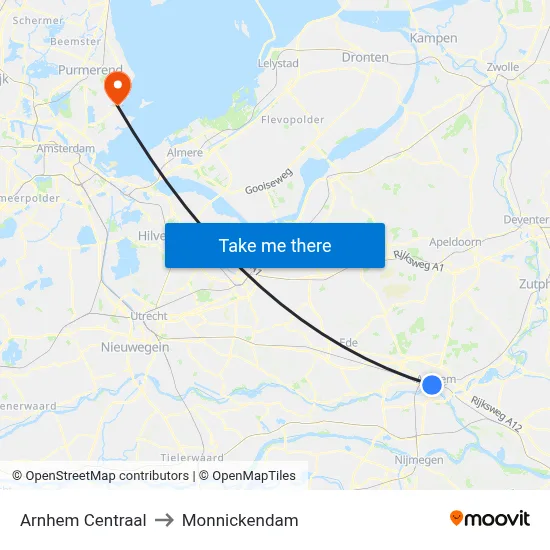 Arnhem Centraal to Monnickendam map