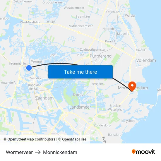Wormerveer to Monnickendam map