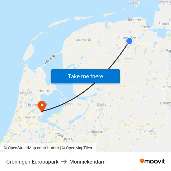 Groningen Europapark to Monnickendam map