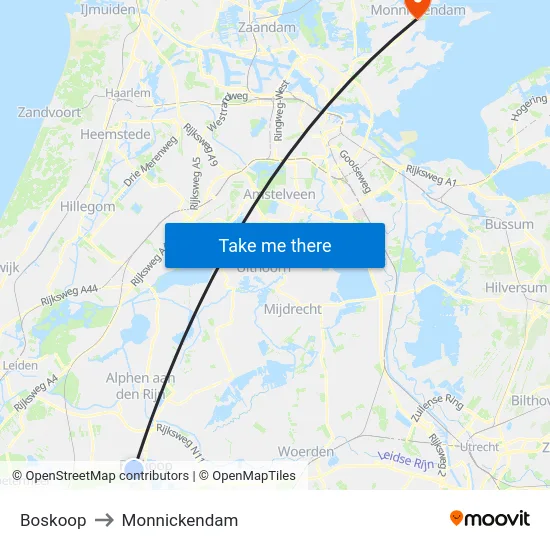 Boskoop to Monnickendam map