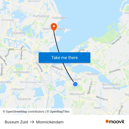 Bussum Zuid to Monnickendam map
