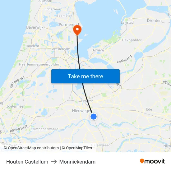 Houten Castellum to Monnickendam map