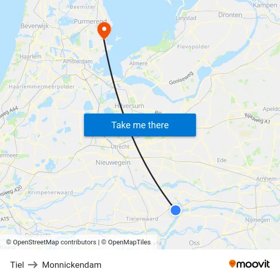 Tiel to Monnickendam map