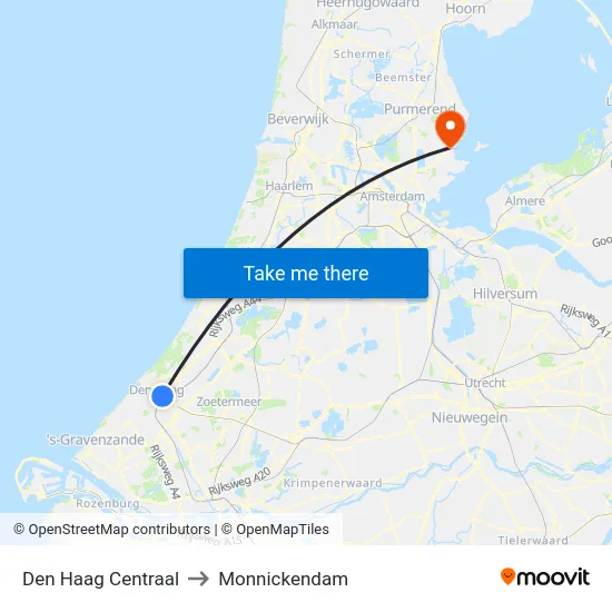 Den Haag Centraal to Monnickendam map
