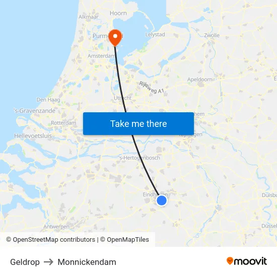 Geldrop to Monnickendam map