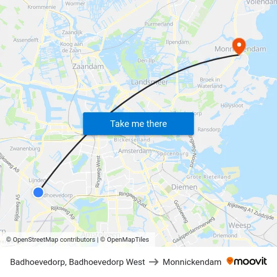 Badhoevedorp, Badhoevedorp West to Monnickendam map