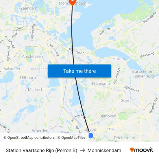 Station Vaartsche Rijn (Perron B) to Monnickendam map