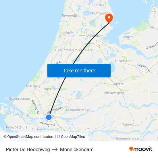 Pieter De Hoochweg to Monnickendam map