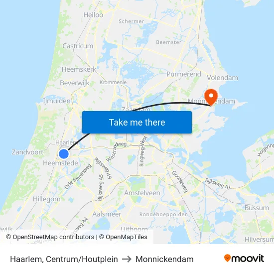 Haarlem, Centrum/Houtplein to Monnickendam map