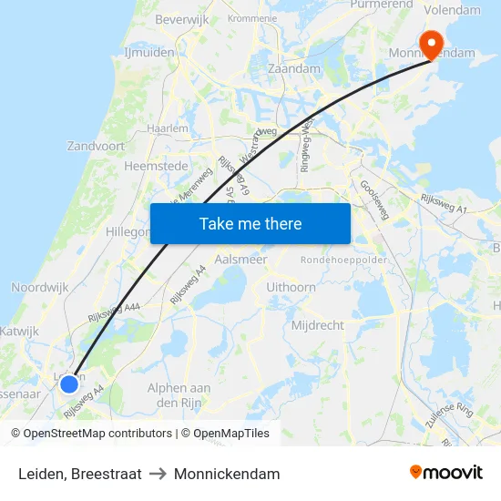 Leiden, Breestraat to Monnickendam map